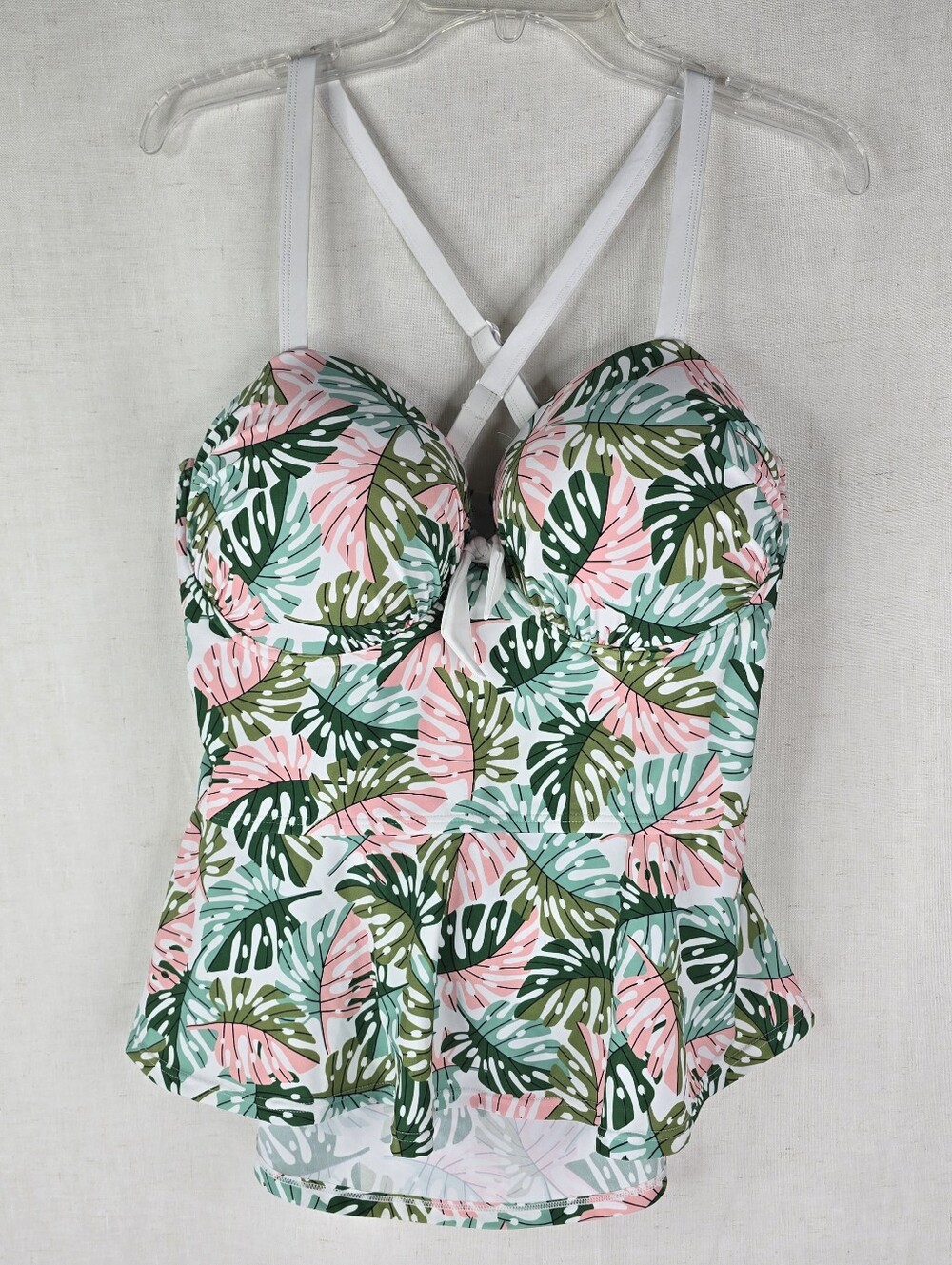 Unique Vintage Womens 2x Peplum Underwire Pin Up Tankini Green Palm Leaves